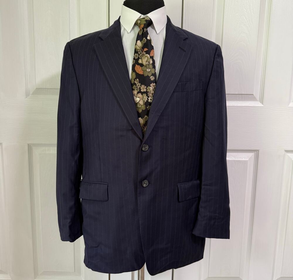 Ralph Lauren RRL Men's Navy Wool Cashmere Pinstriped Blazer Jacket Size 42R